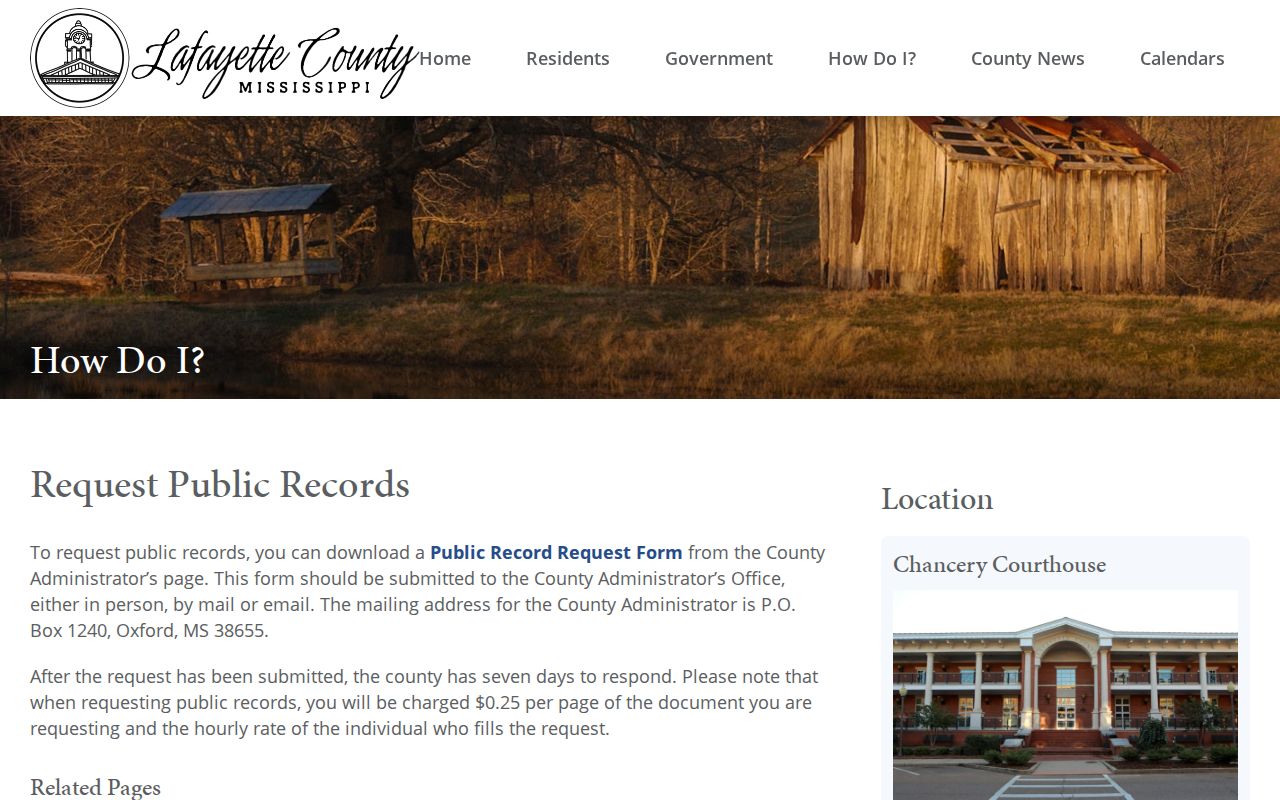 Lafayette County official public record request page